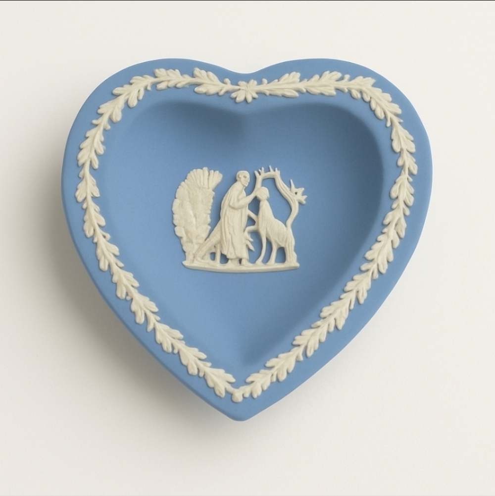 Wedgwood Blue Jasperware Heart Trinket Dish Vintage UK